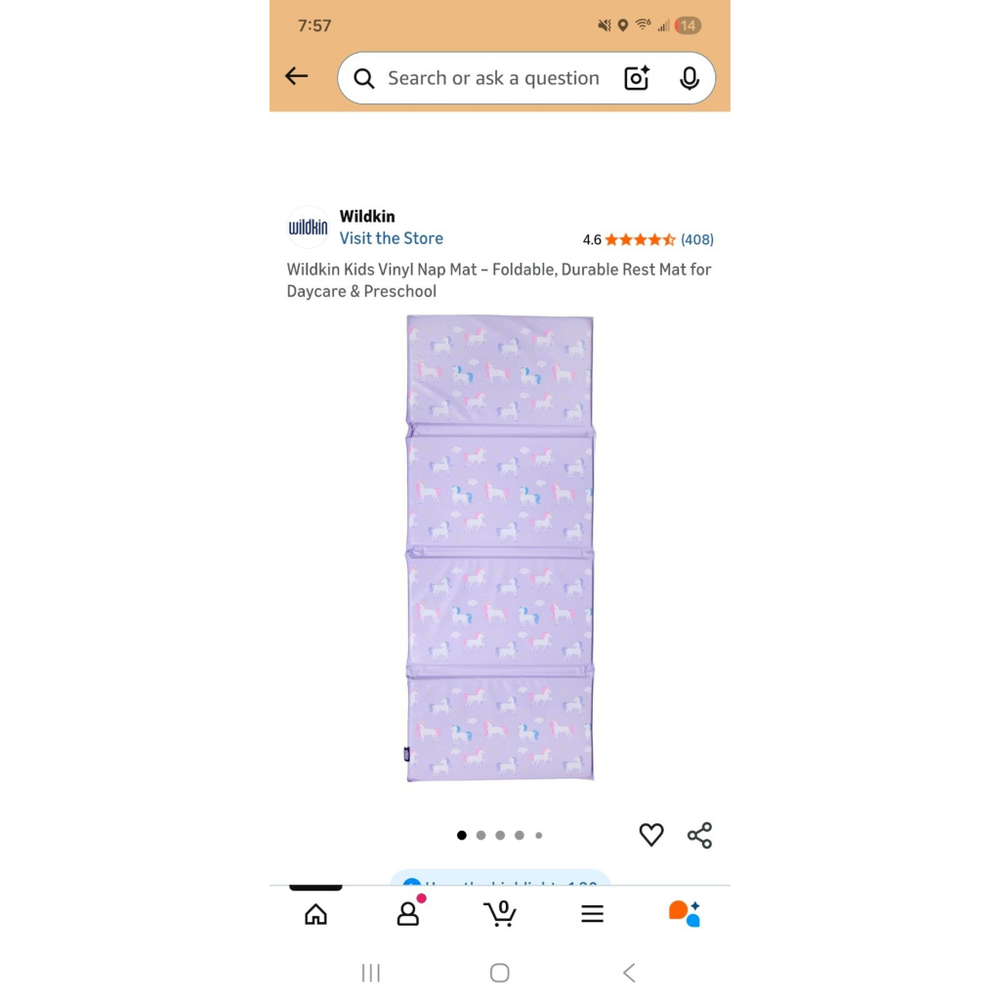 Wildkin Unicorn Print Vinyl Nap Mat for Kids Foldable Toddler Purple New Sealed